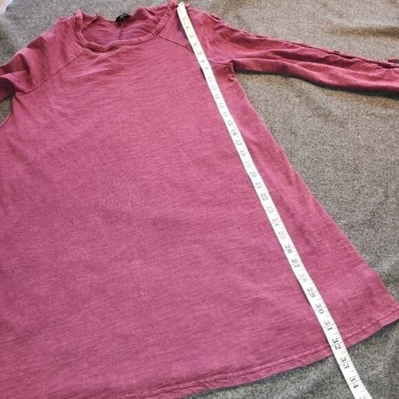 VERY J Tunic Dress Women Medium M Wine Red Long Lace Up Sleeve Mini 100% Cotton - Picture 9 of 12
